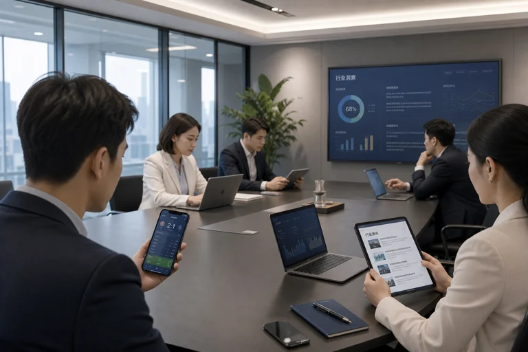 企业客户通过移动端查看体育资讯与数据的办公场景