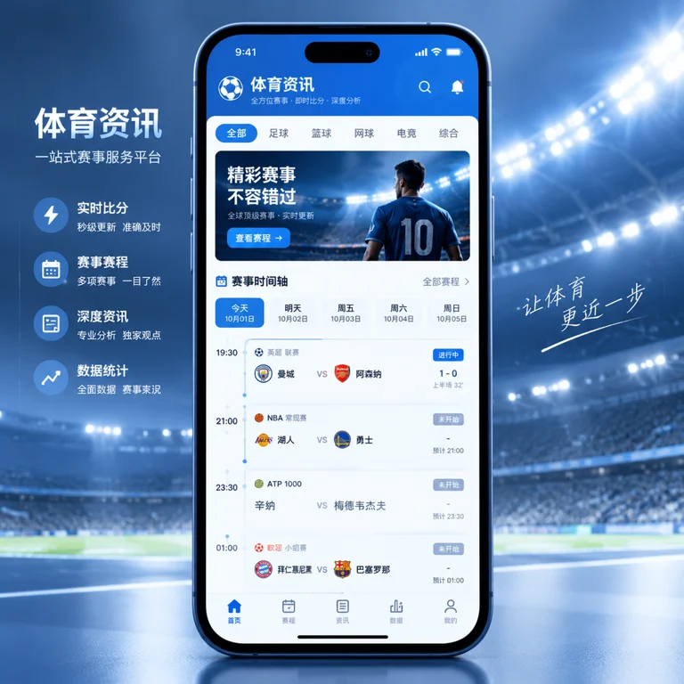 体育资讯移动应用界面与赛事动态展示